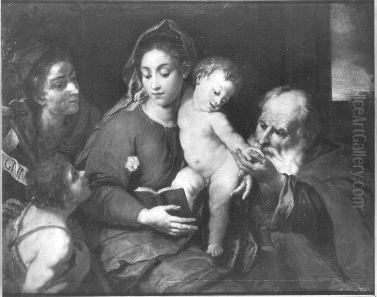 Die Heilige Familie mit dem Johannesknaben Oil Painting by Johann Michael Rottmayr