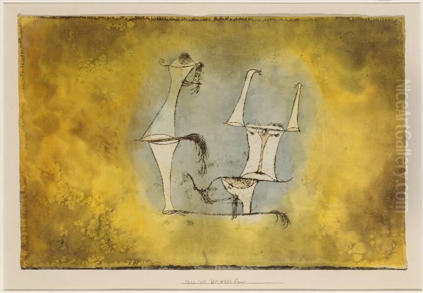 Primeval Couple Oil Painting by Paul Klee