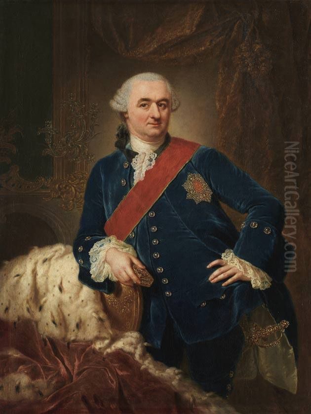 Bildnis des Kurfursten Karl Theodor von der Pfalz und Bayern (1724-1799) im blauen Samtanzug Oil Painting by Anna Dorothea Therbusch
