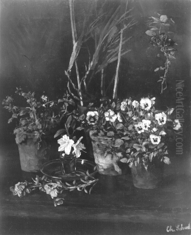 Blumenstillleben mit Stiefmutterchen Oil Painting by Carl Schuch