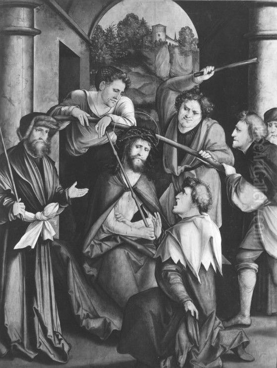 Dornenkronung Christi (abgespaltene Ruckseite von WAF 922) Oil Painting by Hans Leonhard Schaufelein