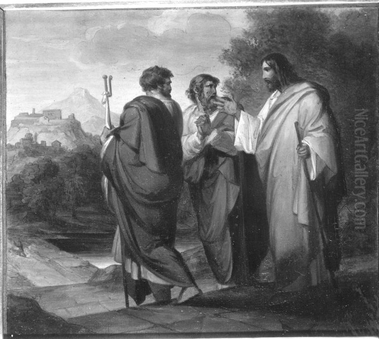 Christus auf dem Weg nach Emmaus Oil Painting by Robert Von Langer
