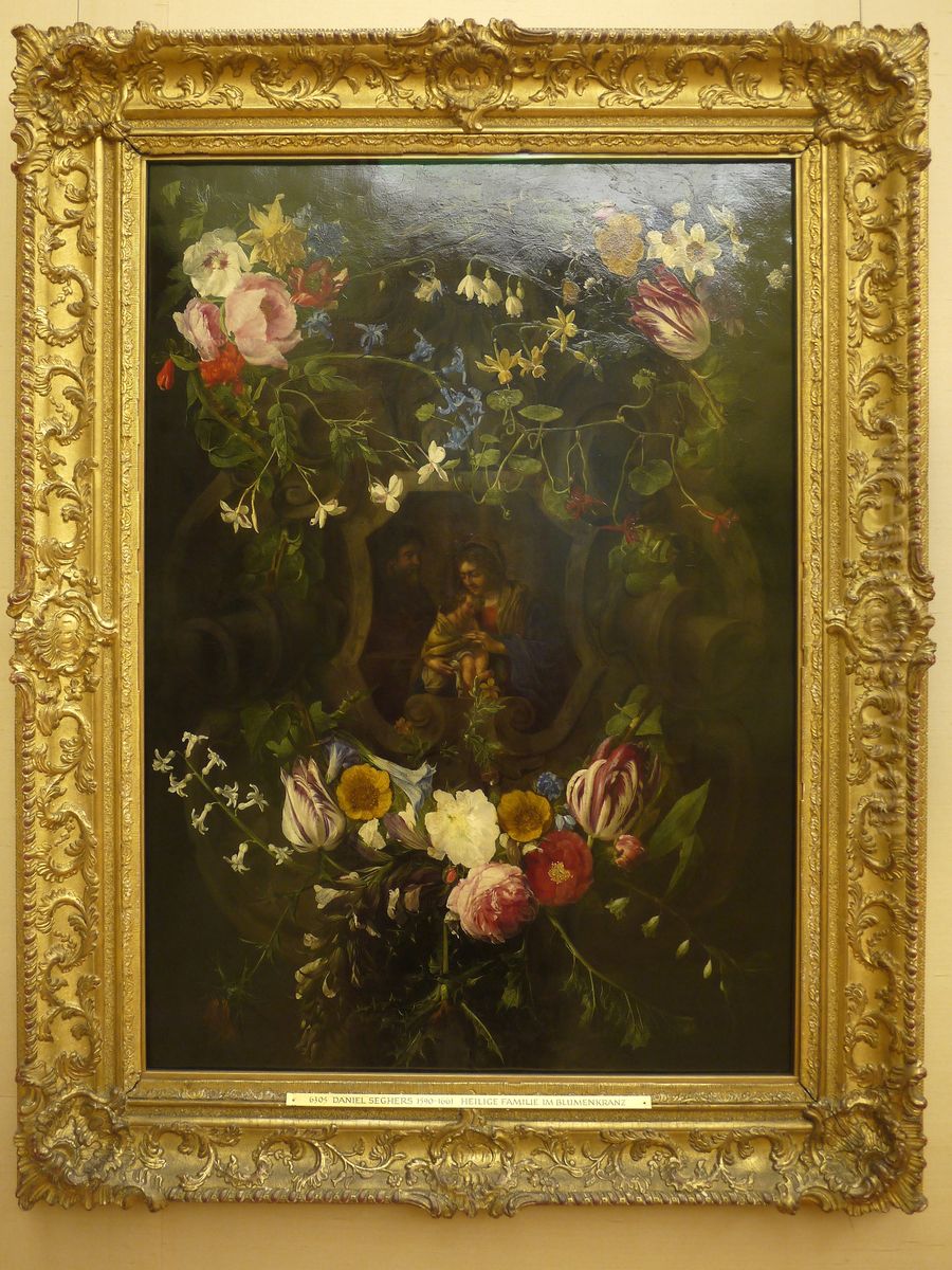 Heilige Familie im Blumenkranz Oil Painting by Daniel Seghers