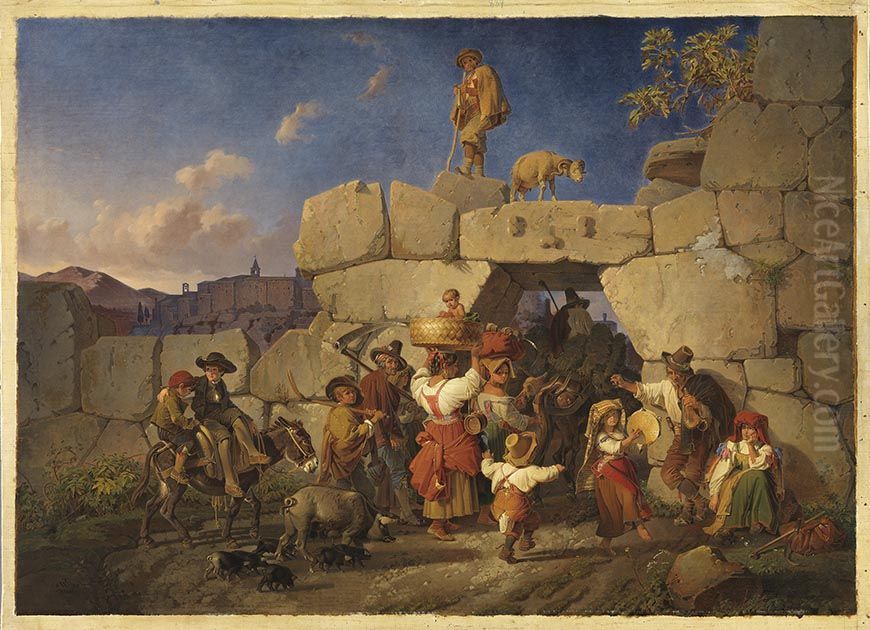 Heimkehr italienischer Landleute Oil Painting by Theodor Leopold Weller