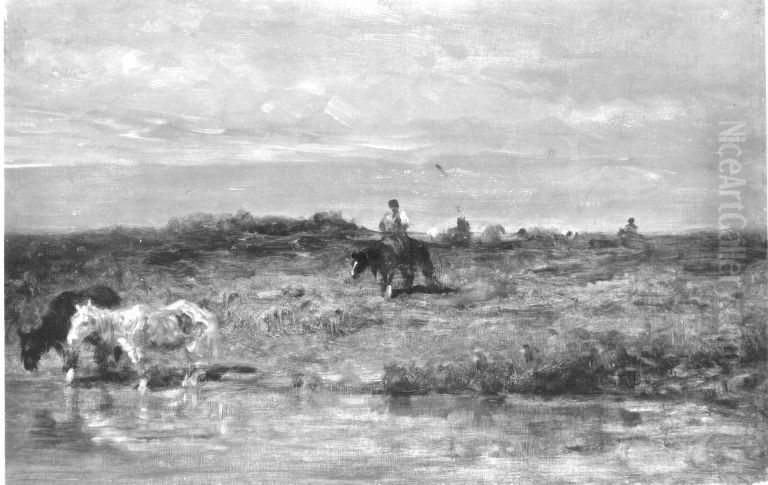 Pferde am Wasser Oil Painting by Adolf Schreyer