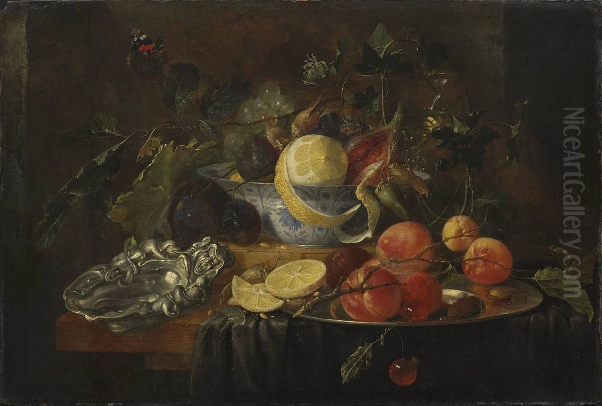 Stillleben mit Fruchten und Silberschale Oil Painting by Jan Davidsz. De Heem