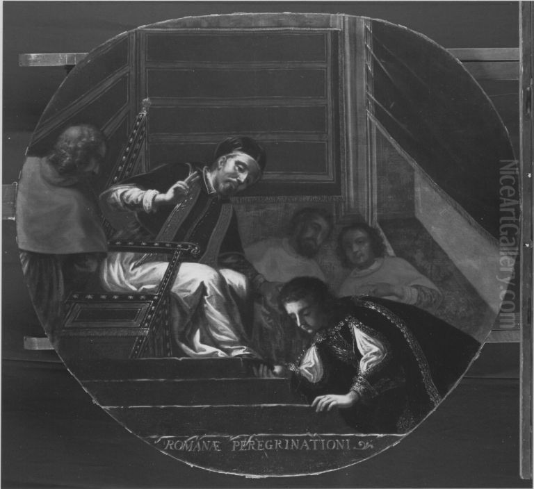 Kurfurst Maximilian I. vor Papst Clemens VIII. in Rom Oil Painting by Antonio Triva