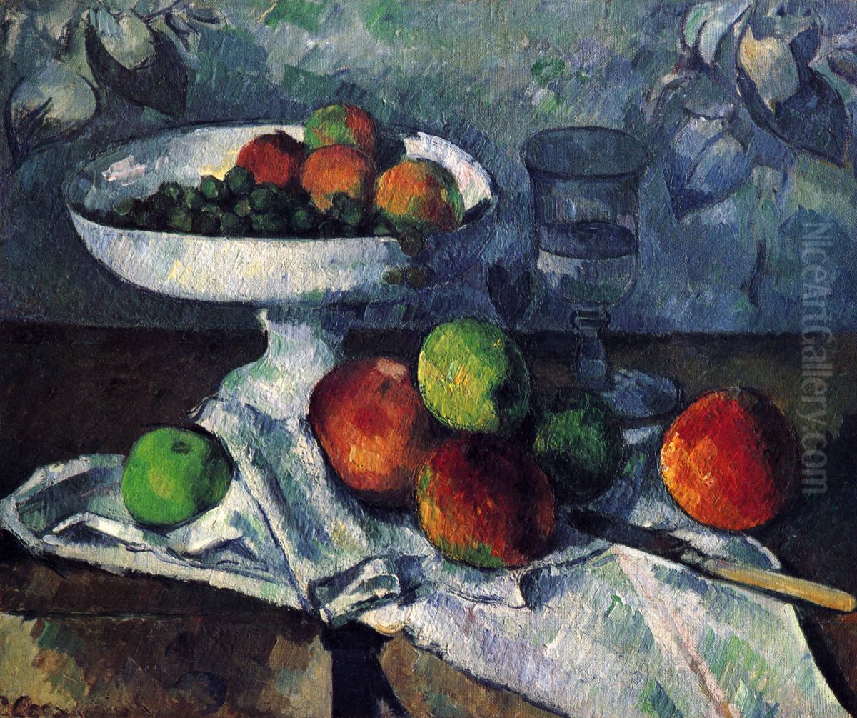 Compotier, verre et pommes. Oil Painting by Paul Cezanne