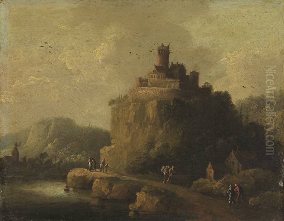 Landschaft mit einem Schloss auf einem Felskegel Oil Painting by Christian Wilhelm Ernst Dietrich