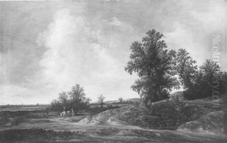 Landschaft mit Feldweg und Staffage Oil Painting by Jacob van Moscher