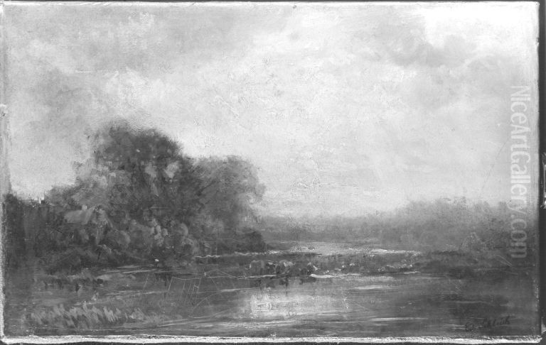 Landschaft mit Kuhen am Wasser Oil Painting by Eduard Schleich the Elder