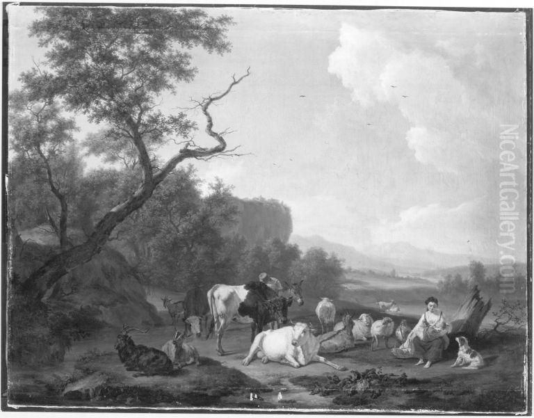 Landschaft mit rastender Herde Oil Painting by Nicolas Henri Joseph De Fassin