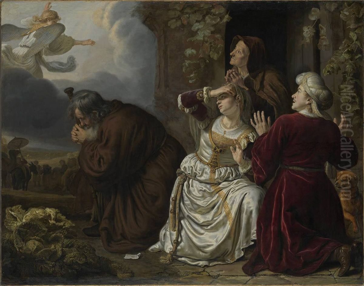 Der Engel verlasst die Familie des Tobias Oil Painting by Jan Victors