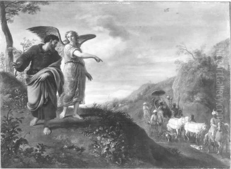 Der Engel zeigt Philippus den Mohrenkammerer Oil Painting by Cornelis Holsteyn