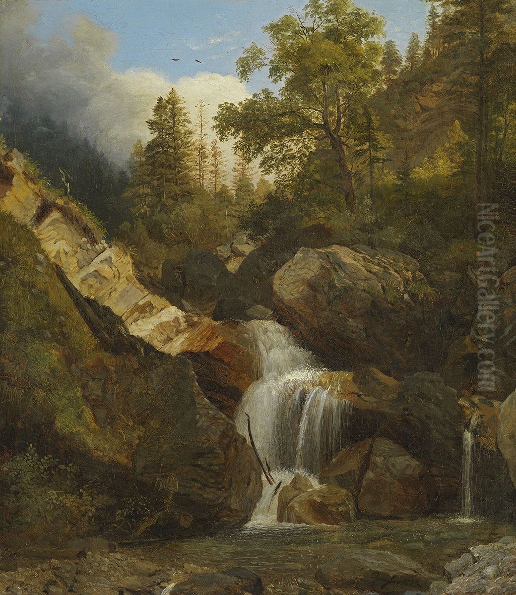 Grosser Wasserfall Oil Painting by Johann Christian Ziegler