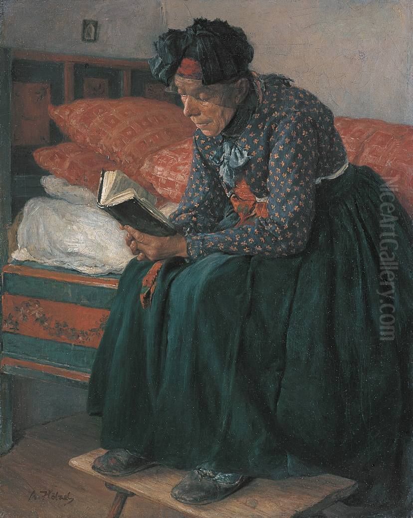 Hausandacht Oil Painting by Adolf Holzel