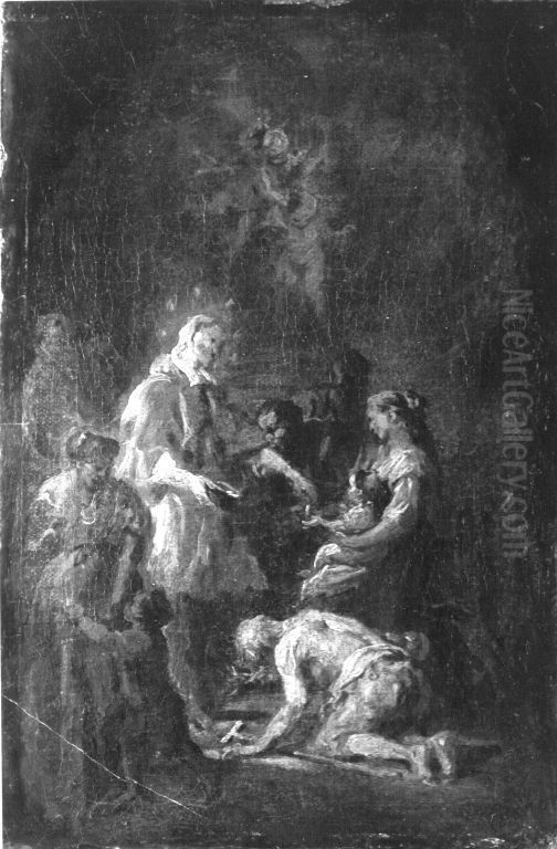 Der hl. Nepomuk Almosen spendend Oil Painting by Martin Johann Schmidt