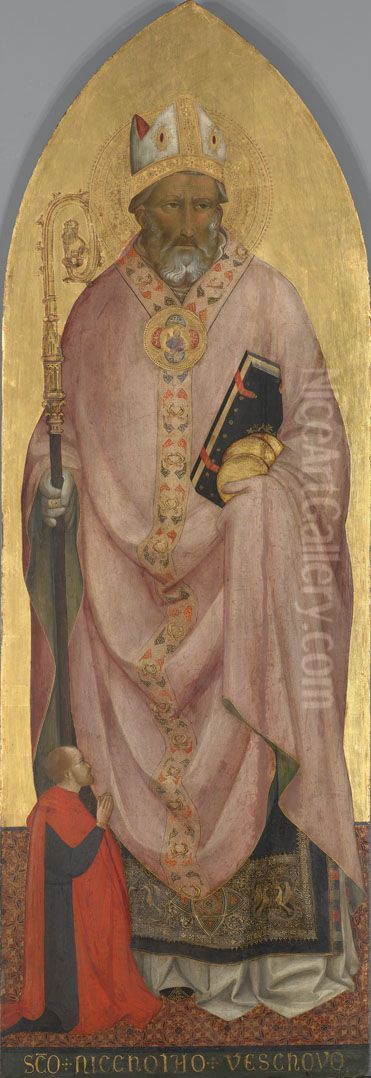 St. Nicholas of Bari with a donor Oil Painting by Agnolo Gaddi