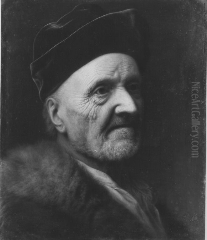Portrait of an old man with fur Oil Painting by Balthasar Denner