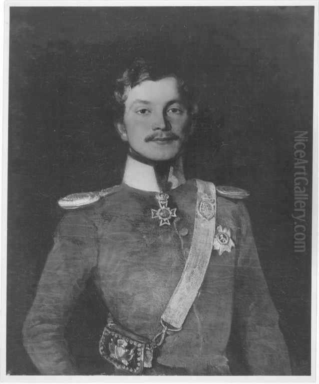 Bildnis eines Herrn von Fabrice in der Uniform der sachsischen Gardereiter Oil Painting by Ferdinand von Rayski