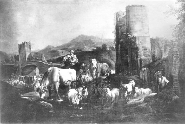 Heimkehrende Herde Oil Painting by Johann Heinrich Roos