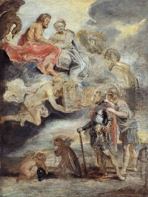 Heinrich IV. empfangt das Bildnis der Maria de' Medici (Skizze zum Medici-Zyklus) Oil Painting by (studio of) Rubens, Peter Paul