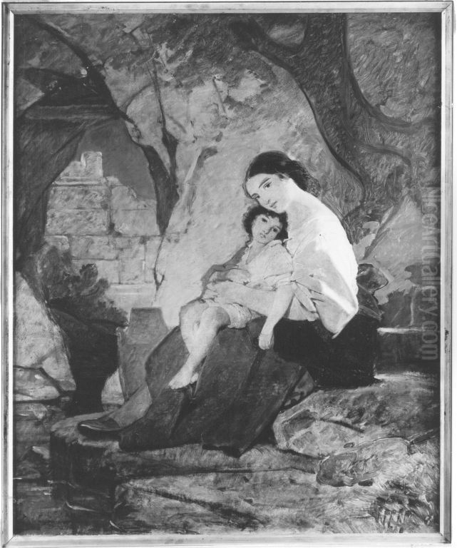 Italienerin mit ihrem Kind Oil Painting by Philipp Foltz