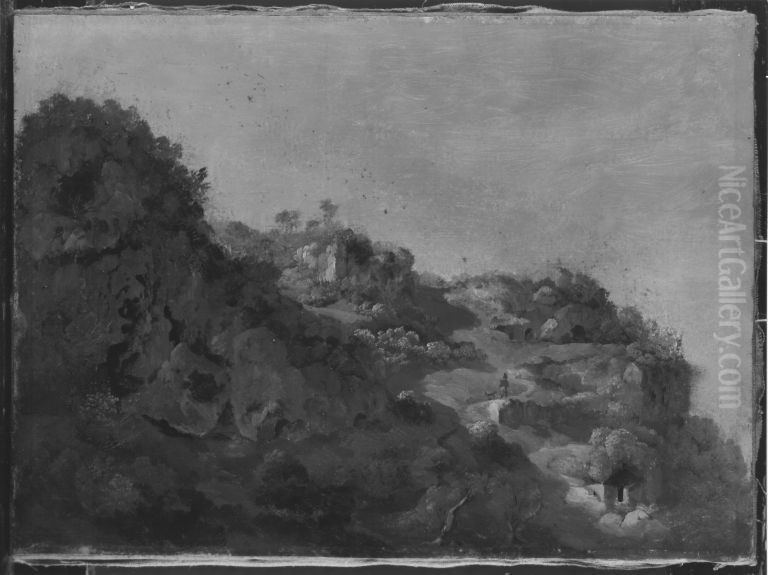 Italienische Landschaftsstudie Oil Painting by Heinrich Burkel