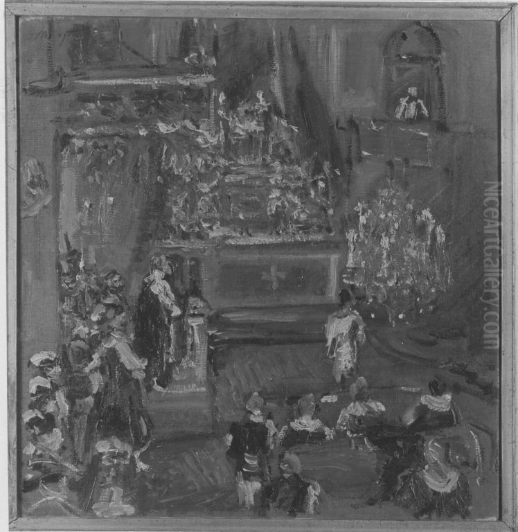 Kirchenszene mit dem Prediger auf der Kanzel Oil Painting by Max Slevogt