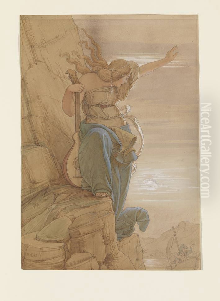 Die Loreley (Entwurf) Oil Painting by Eduard Von Steinle