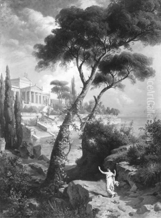 Psyche erblickt den Palast des Amor Oil Painting by Edmund Friedrich Kanoldt