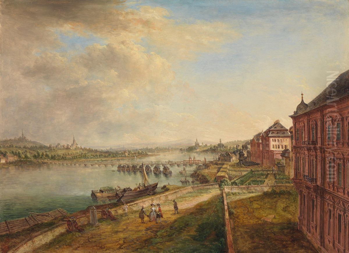 Rheinansicht bei Mainz Oil Painting by Christian Georg Schutz