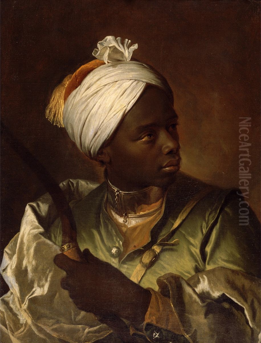Portrait of a black man holding a bow Oil Painting by Hyacinthe Rigaud