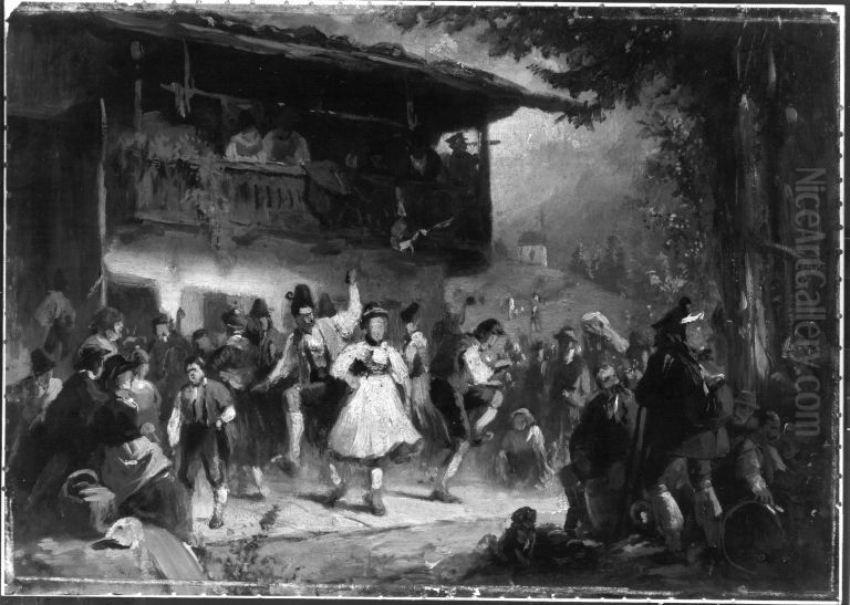Kirchweihtanz in der Valepp (Olskizze) Oil Painting by Karl Von Enhuber