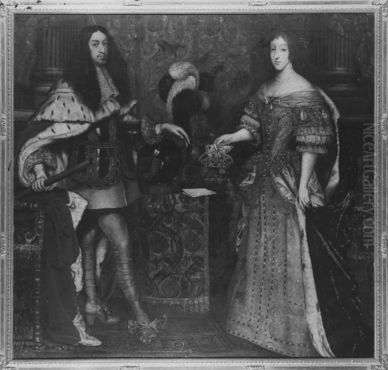 Ferdinand Maria, Elector of Bavaria(1636-1679) and his wifePrincess Henriette Adelaide of Savoy(1636-1676) Oil Painting by Sebastiano Bombelli
