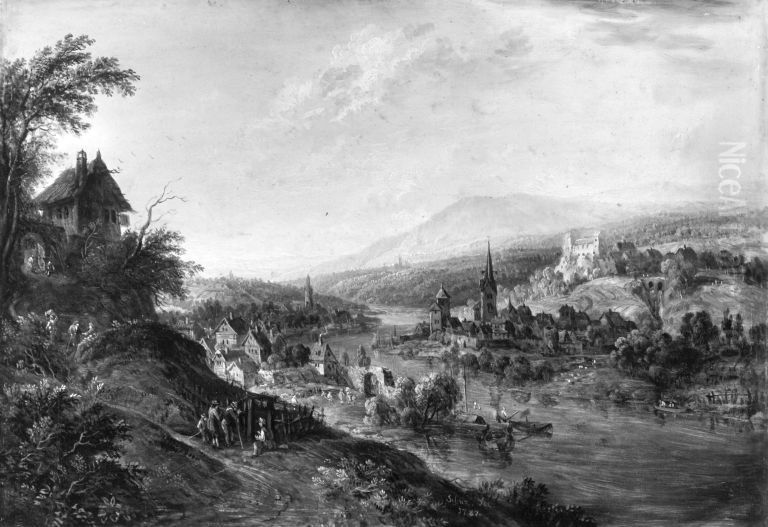 Flusslandschaft Oil Painting by Christian Georg Schutz