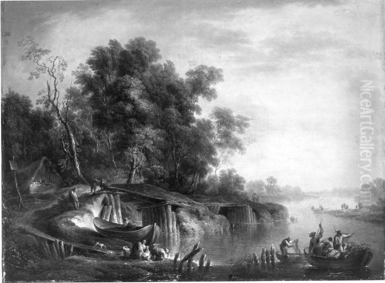 Flusslandschaft Oil Painting by Christian Georg Schutz