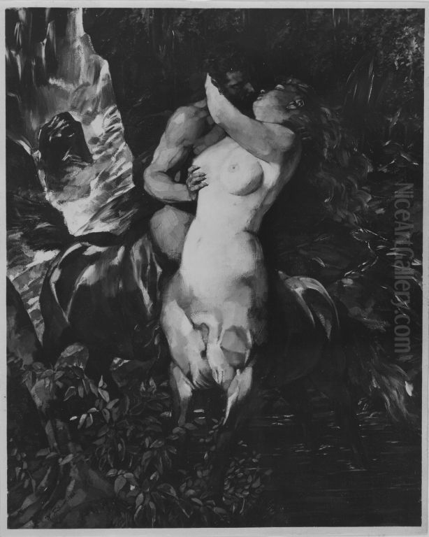 Kentaurenpaar am Wasserfall II Oil Painting by Wilhelm Heinrich Trutbner