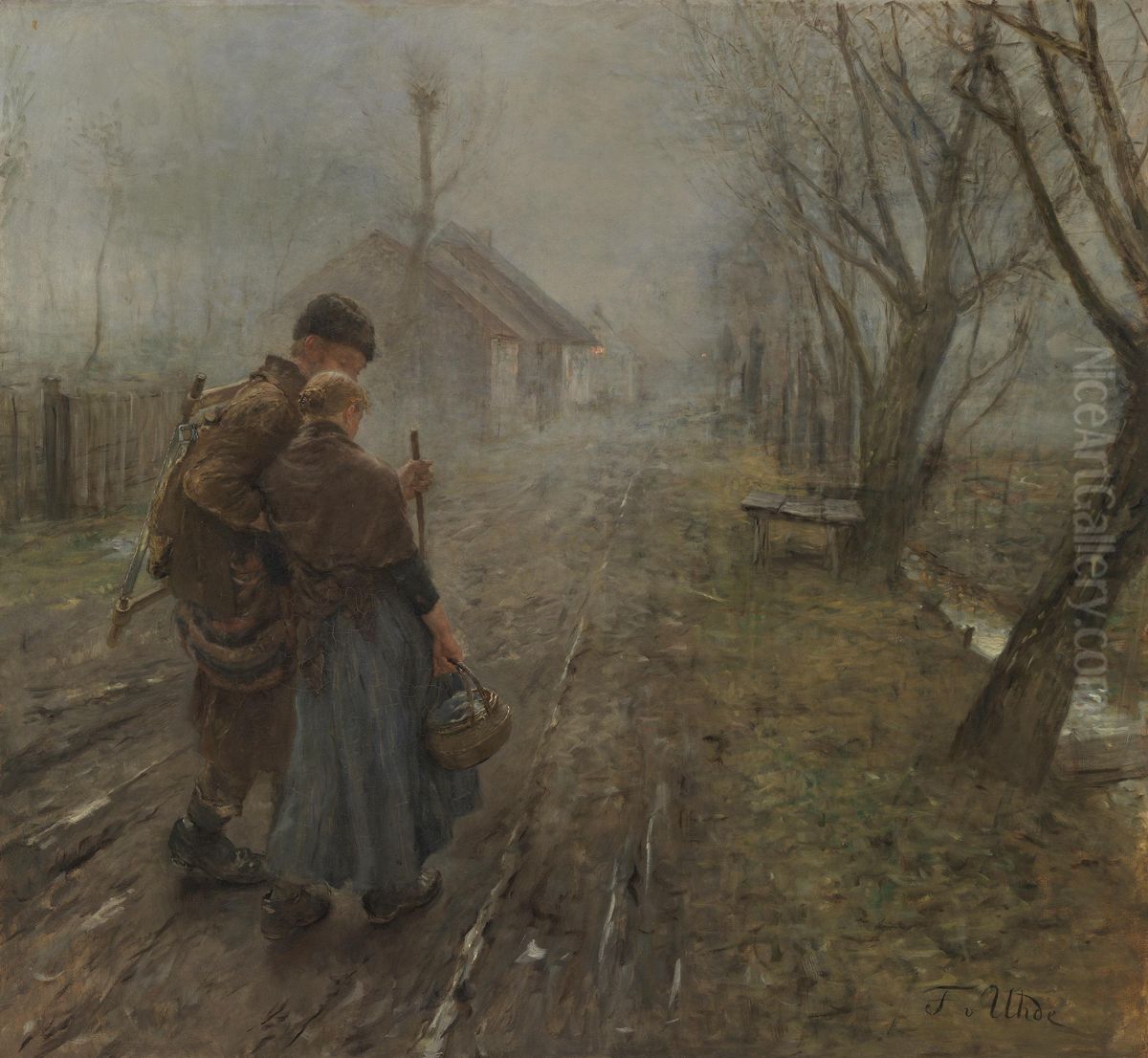 Ein schwerer Gang (Der Gang nach Bethlehem) Oil Painting by Fritz von Uhde