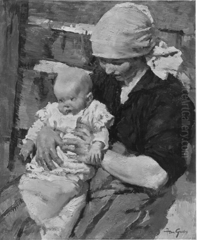Mutter und Kind (In der Sonne) Oil Painting by Hermann Groeber