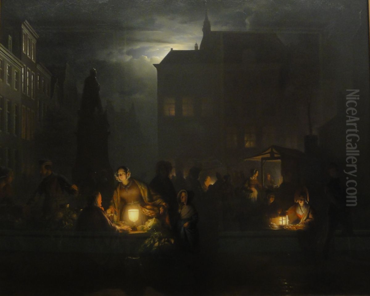 Nachtlicher Markt in Antwerpen Oil Painting by Petrus van Schendel