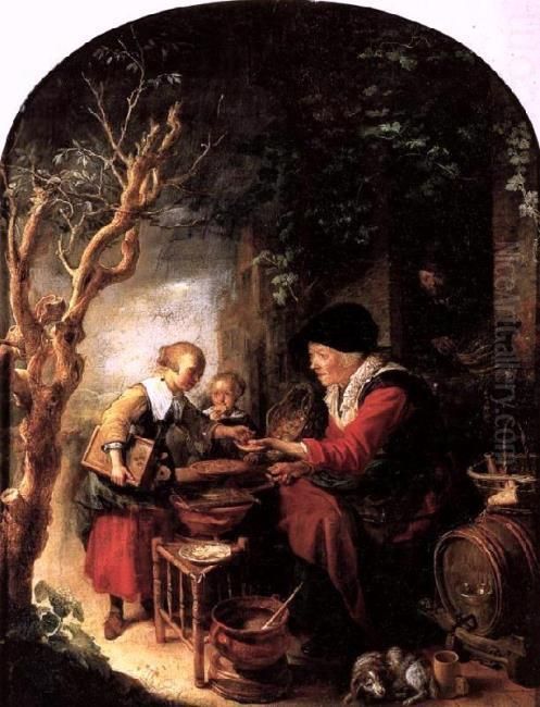 The Pancake Maker Oil Painting by Gerrit Dou
