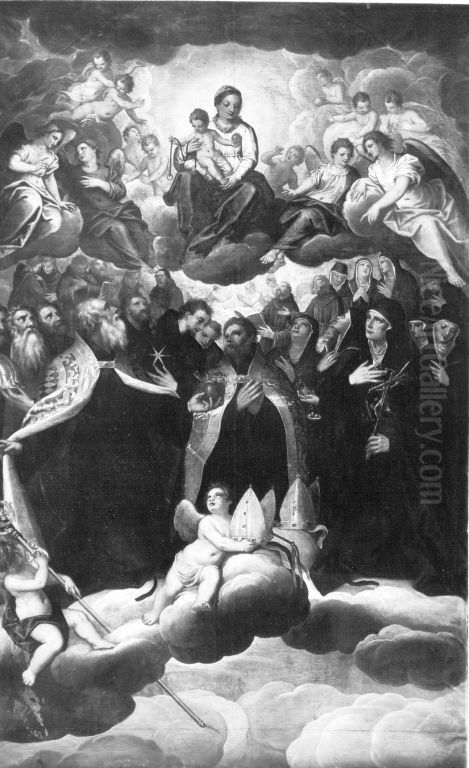 Maria mit Kind, von Heiligen verehrt Oil Painting by Hans Rottenhammer