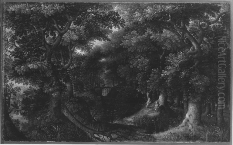 Waldlandschaft mit Hagar und dem Engel Oil Painting by Gillis van Coninxloo