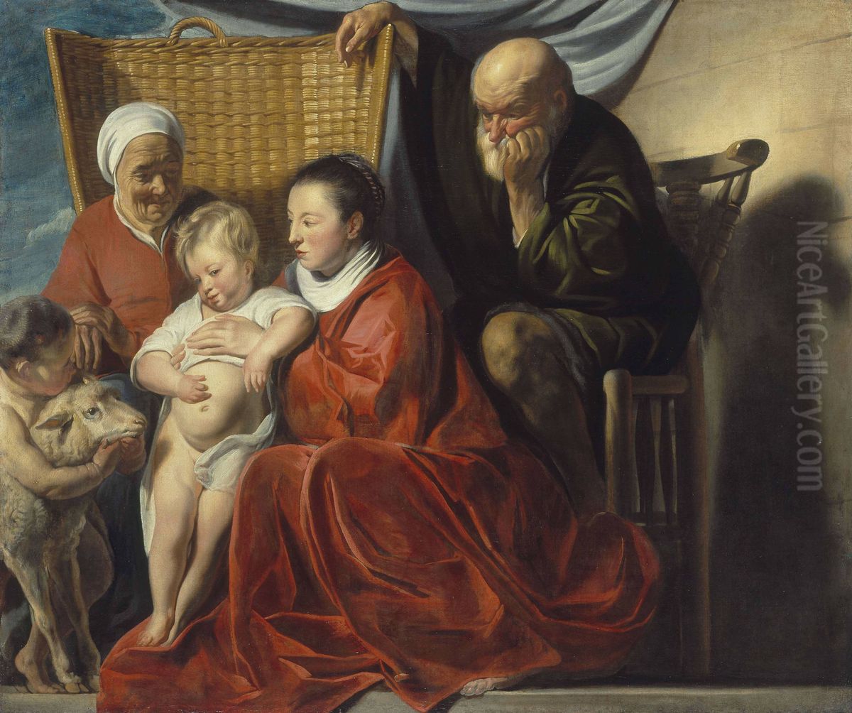 Die Heilige Familie mit Anna und dem Johannesknaben Oil Painting by Jacob Jordaens