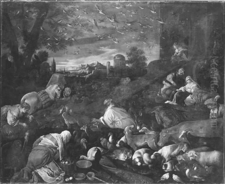 Einzug der Tiere in die Arche Noah Oil Painting by Jacopo Bassano