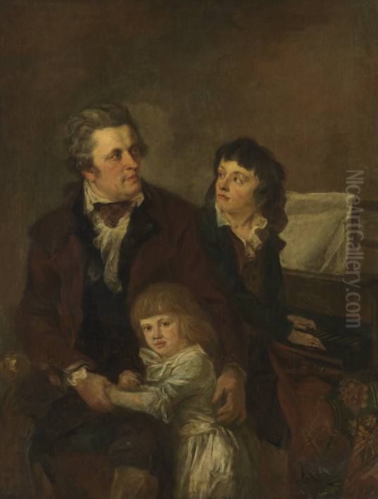 Buchhandler Strobl und seine Kinder Oil Painting by Johann Georg Edlinger