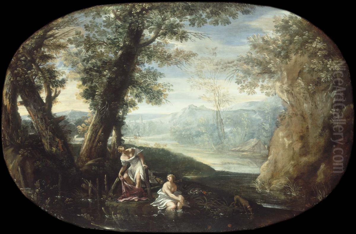 Landschaft mit badenden Frauen Oil Painting by Annibale Carracci