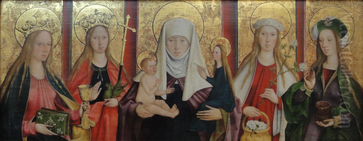 Predella mit den hll. Barbara, Margaretha, Anna Selbdritt, Dorothea und Maria Magdalena Oil Painting by Bartholomaus Zeitblom