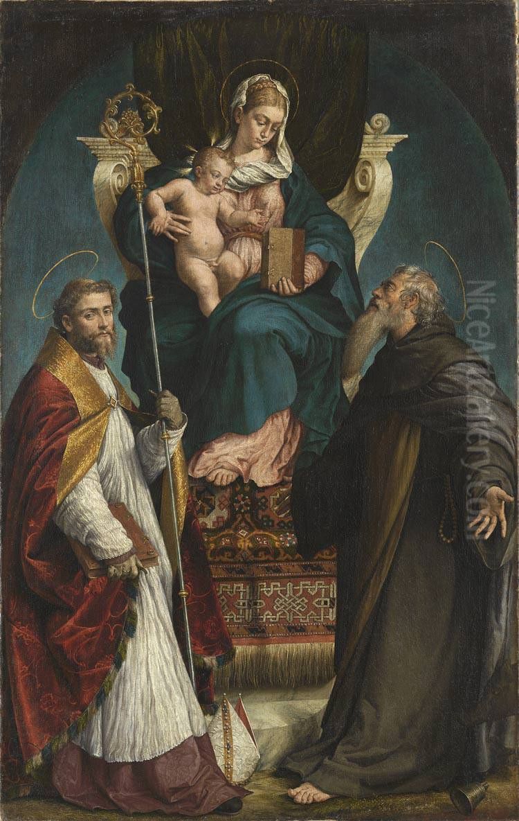 Virgin and Child with the Saints Martin of Tours and Anthony the Great Oil Painting by Jacopo Bassano